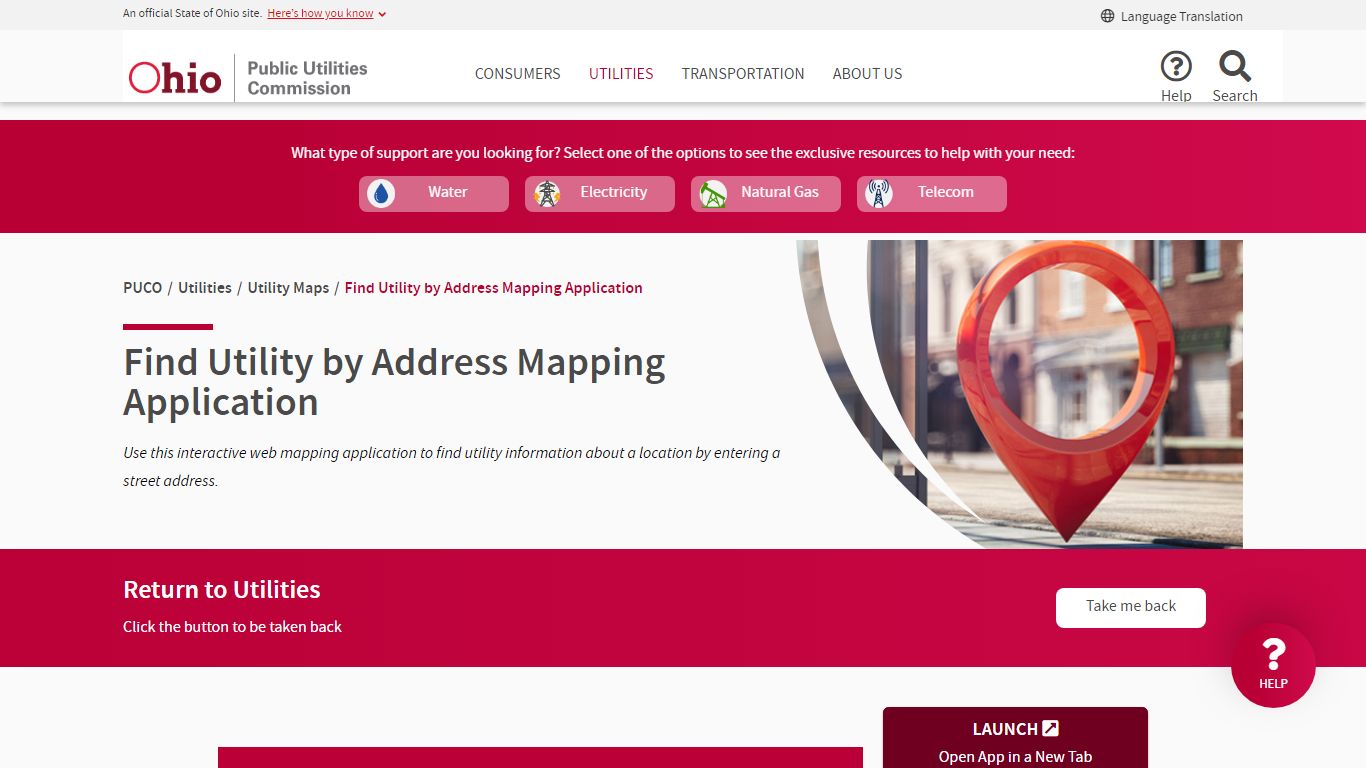 Find Utility by Address Mapping Application - Ohio